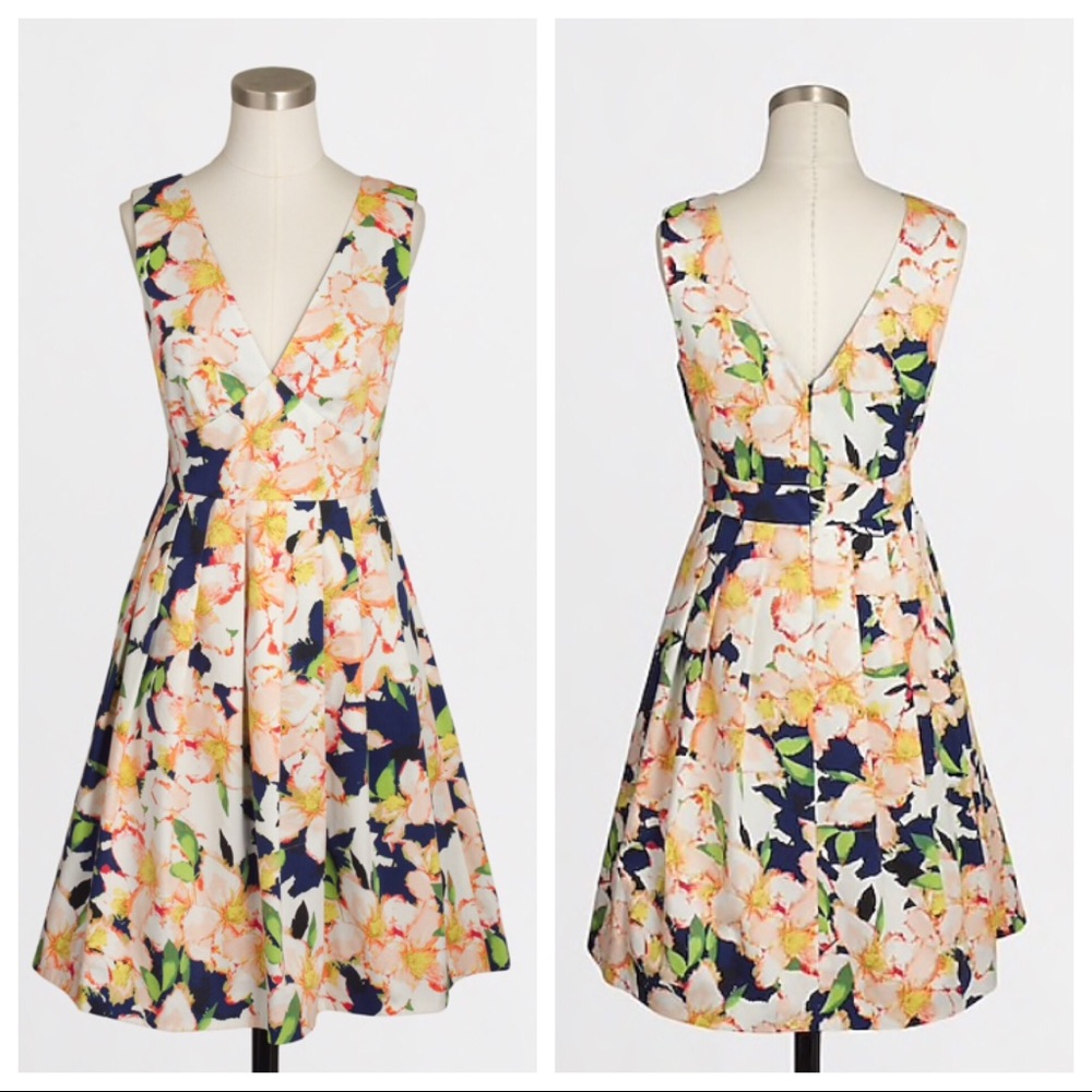 J. Crew Sateen V-Neck Dress In Floral Size 4